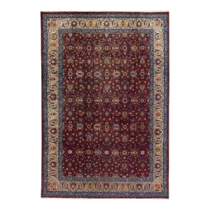 Vintage Persian Tabriz Handmade Red Floral Wool Rug