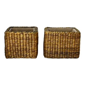Late 20th Century Square Tabletop Lined Baskets - a Pair