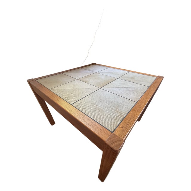 Mid Century Danish (Gangso Mobler) Teak & Relief-Carved Tile End/ Coffee Table For Sale
