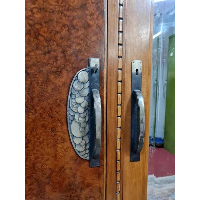 Wood Large Art Deco Wardrobe in Burl Wood, 1920s For Sale - Image 7 of 8