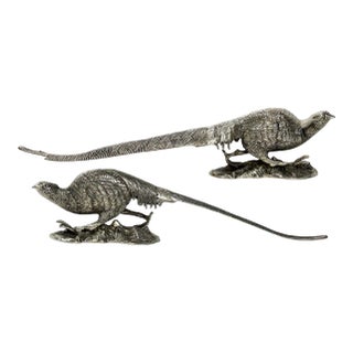 Antique Victorian Silver Plate Pheasant Sculptures, a Pair For Sale