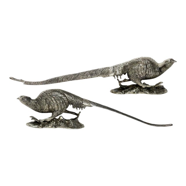Antique Victorian Silver Plate Pheasant Sculptures, a Pair For Sale