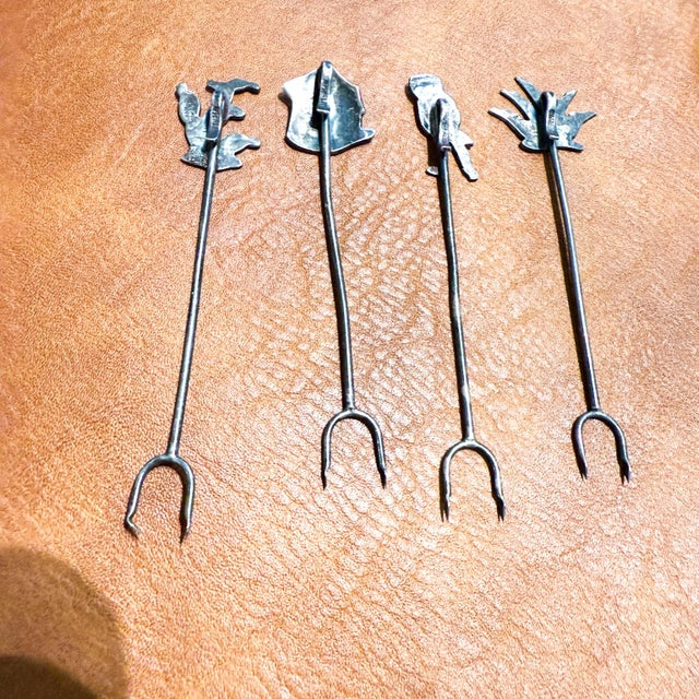 Silver 1950s Whimsical Sterling Silver Cocktail Forks Mexico For Sale - Image 8 of 10