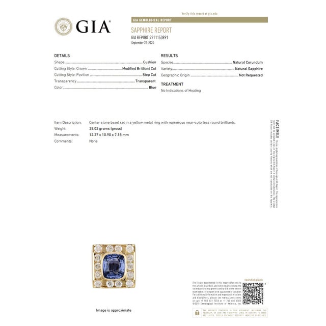 Blue Gia Cert. 8.56 Carat Cushion Light Blue Sapphire 14k Gold Vintage Mens Ring, Size 8.5 For Sale - Image 8 of 8