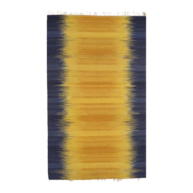 8x10 Yellow Flat Weave Wool Ombre Horizon Geometric Modern Carpet Rug For Sale