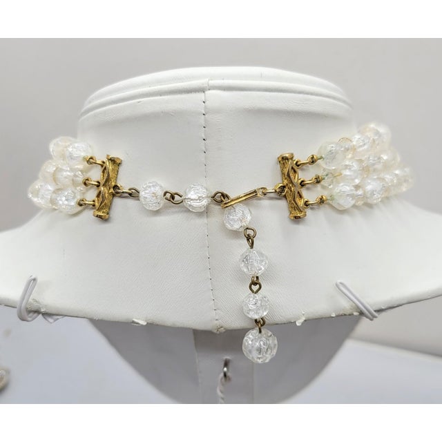 Hattie Carnegie Vintage Signed Hattie Carnegie White/Clear Givre Beaded 3-Strand Necklace For Sale - Image 4 of 10