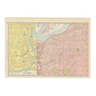 Antique Map of Kansas City and Kaw River Confluence by Ran McNally, 1899 For Sale