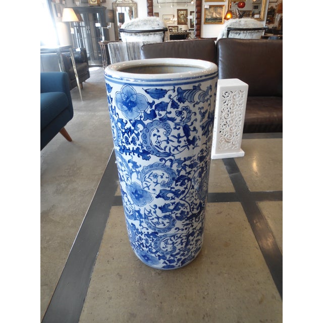 Asian Blue & White Porcelain Tall Umbrella Stand/Vase Chairish