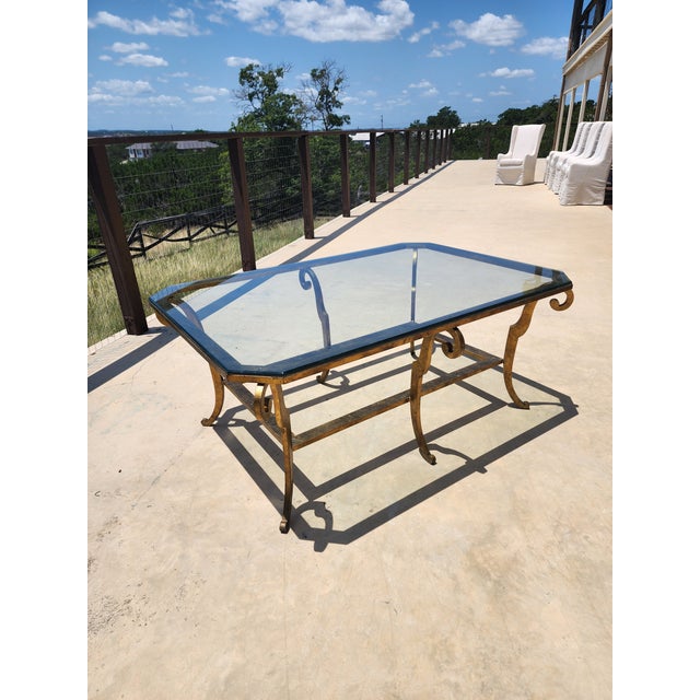 Gold Gilt Metal and Glass Coffee Table For Sale - Image 8 of 10