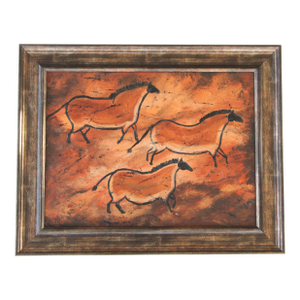 Horses Folk Art Contemporary Minimalist Siena Gray Burnt Umber Beige Original Oil by Cleo Plowden