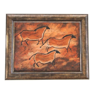 Horses Folk Art Contemporary Minimalist Sienna Black Burnt Umber Beige Original Oil Cleo Plowden For Sale