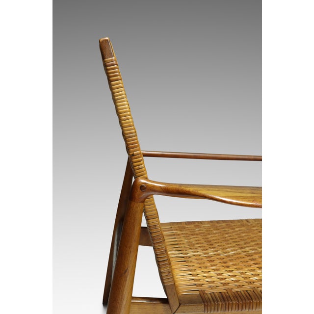 Early Set of Two ( 2 ) Finn Juhl Model Sw96 Lounge Chairs in Teak, Oak, and Caning Attributed to Søren Willadsen, Denmark, C. 1950s For Sale - Image 12 of 16