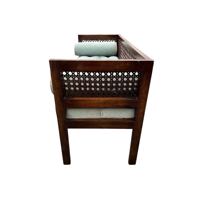 Blue Mid Modern Cane Side Bench For Sale - Image 8 of 16