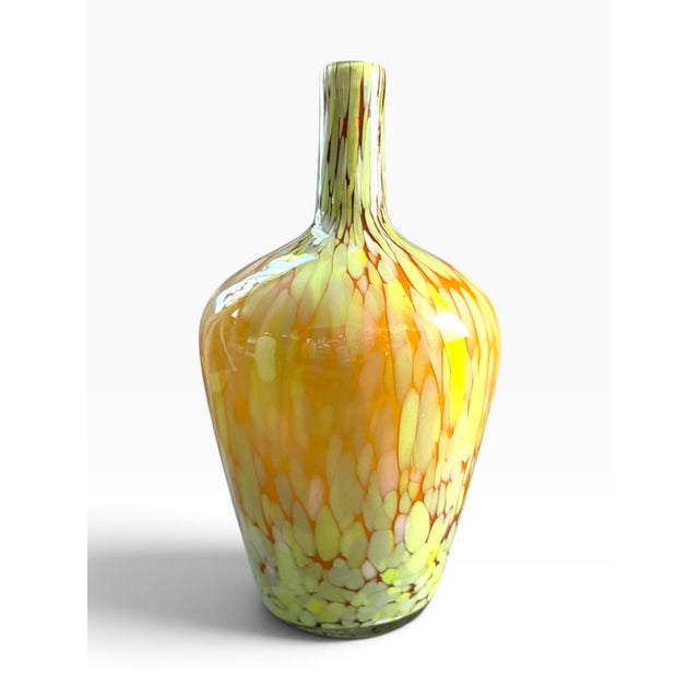 Vintage Murano-Style Yellow & Amber Confetti Art Glass Vase For Sale - Image 4 of 6
