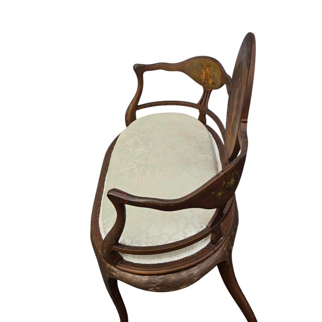 19th Century French Louis XV Style Hand-Painted Romantic Settee / Loveseat For Sale - Image 4 of 18