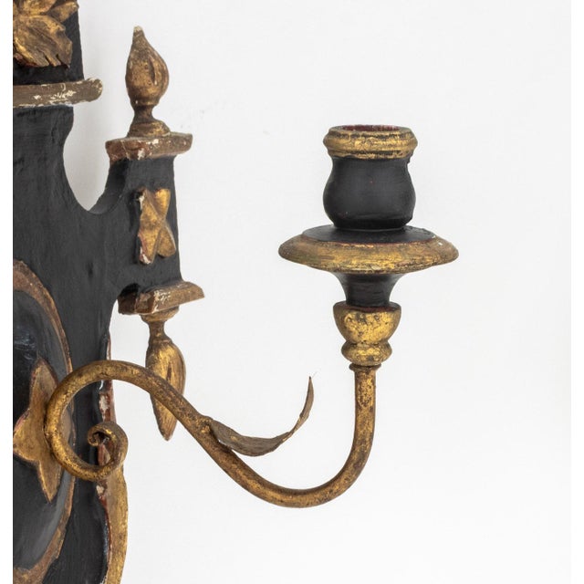Wood Neoclassical Style Ebonized & Gilt Sconces, Pair For Sale - Image 7 of 11