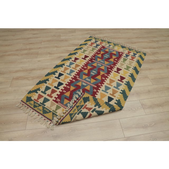 1970s Boho Style Turkish Vintage Geometric Design Handmade Oushak Kilim Rug For Sale - Image 10 of 13