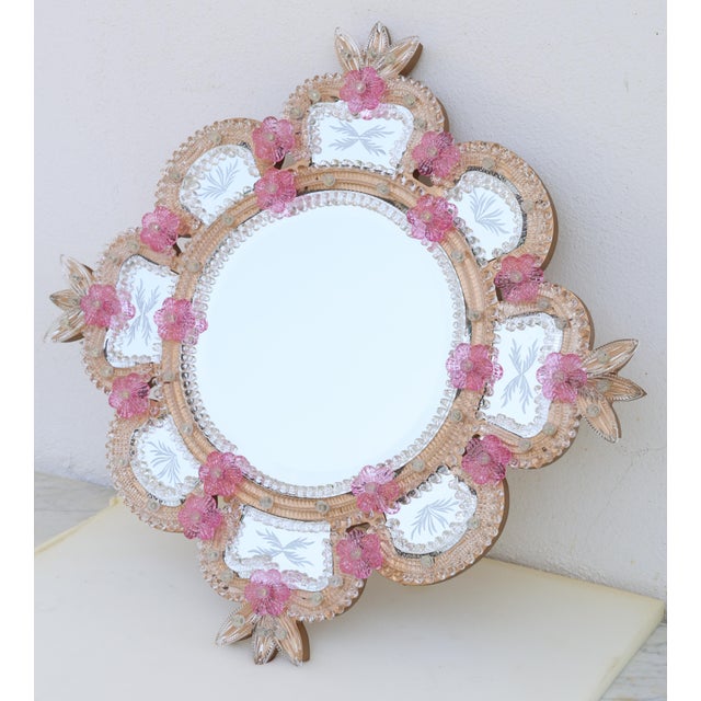 Pink Excepetional Vintage Pink Murano Glass Wall Mirror For Sale - Image 8 of 13