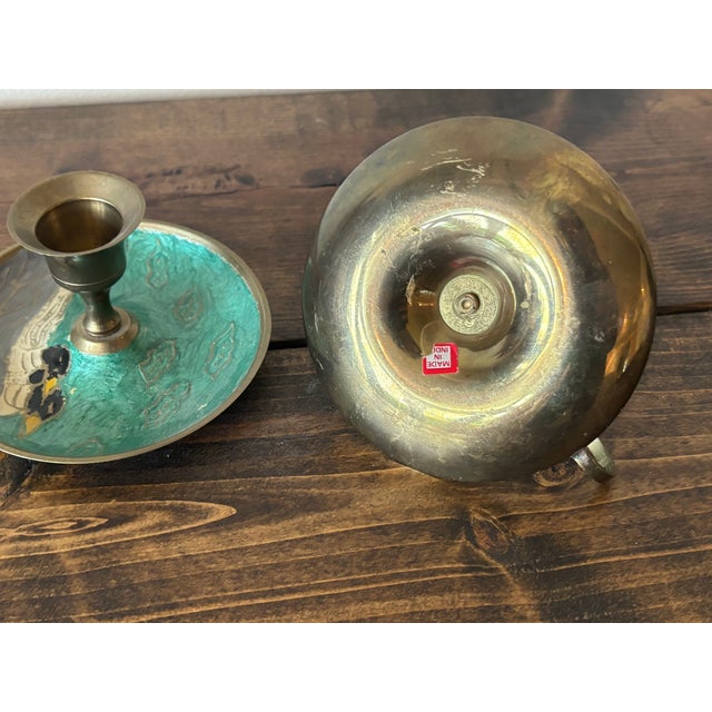 Vintage Enameled Candlestick Holders With Duck Motif For Sale - Image 4 of 6