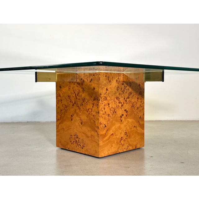Burl and Brass Coffee Table, 1980s For Sale - Image 9 of 10