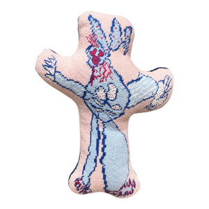 Hand-Embroidered "MOMster" Sculpted Needlepoint Pillow, One of a Kind, Original