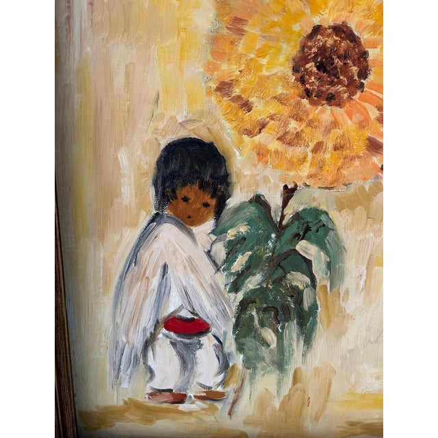 Mexican Vintage "Sunflower Boy" DeGrazia Reproduction Painting For Sale - Image 3 of 9