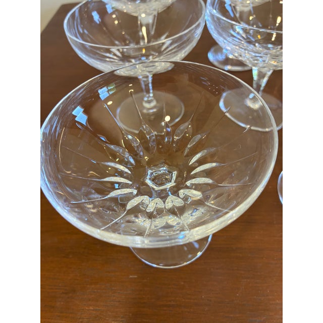 Vintage Josair German Etched Crystal Champagne Coupe Glasses – Set of 8 For Sale In Oklahoma City - Image 6 of 11