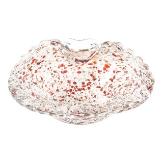 Mid-Century Hand-Blown Murano Glass Bowl in White & Merlot Speckled Detailing For Sale