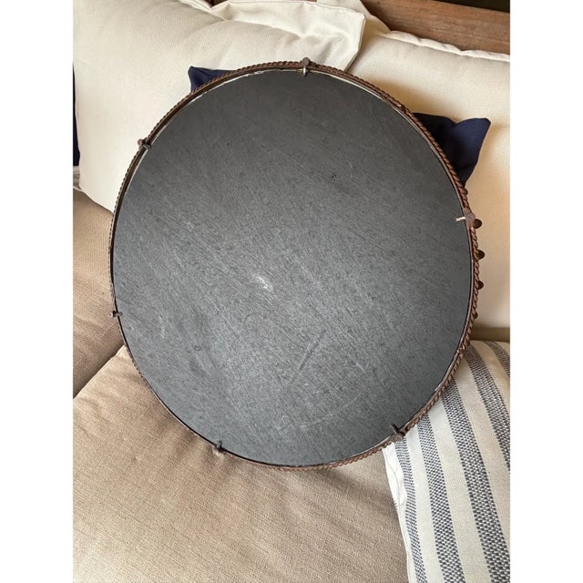 Large Vintage Italian Tole Acanthus Leaf Round Mirrored Tray / Mirrored Plateau / Round Mirrored Cocktail Tray For Sale - Image 16 of 17