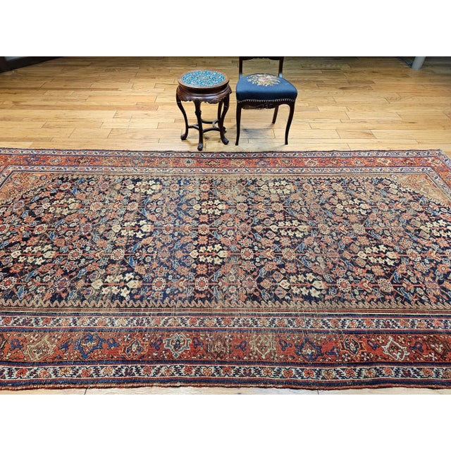 19th Century Persian Malayer in All Over Pattern in Navy Blue, Red, Ivory For Sale - Image 9 of 12