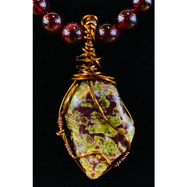 Boho Chic Bloodstone Pendant With Antiqued Copper Handmade Necklace For Sale - Image 3 of 6