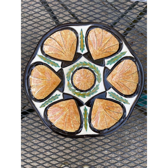 Vintage French Majolica Saint Jean De Bretagne Oyster Plate For Sale - Image 10 of 11