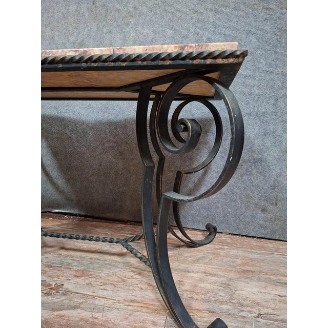 Coffee Table with Wrought Iron Base For Sale - Image 3 of 7