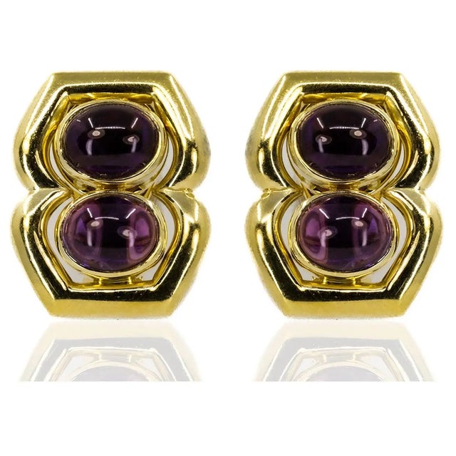 18k Earrings with 4 cabochon Amethyst. 30.06 grams