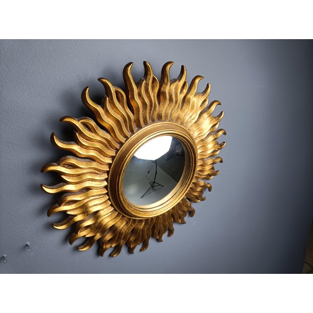 Vintage Gilded Resin Sunburst Mirror, 1960s For Sale - Image 9 of 10