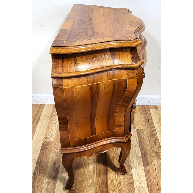 Wood Vintage Italian 20th C Venetian Bombe Walnut & Olivewood Chest Commode For Sale - Image 7 of 11