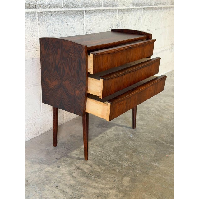 Small Rosewood 3-Drawer Dresser With Sculpted Handle Pulls Danish Mid-Century Modern 1960s For Sale In Los Angeles - Image 6 of 11