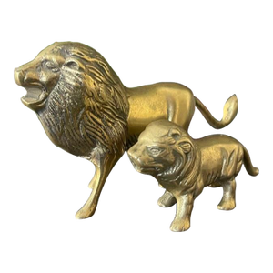 Pair of Vintage Brass Lions