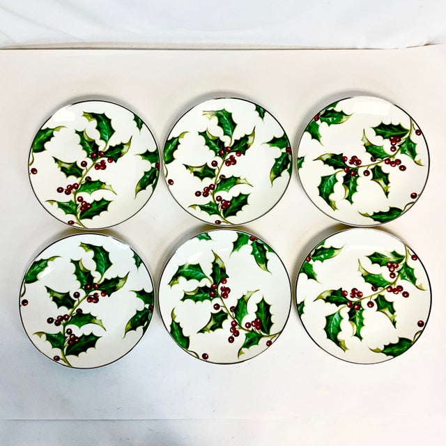 These are a sophisticated set of six Holly and Berry Christmas Salad Plates from Restoration Hardware. The Holly branch...