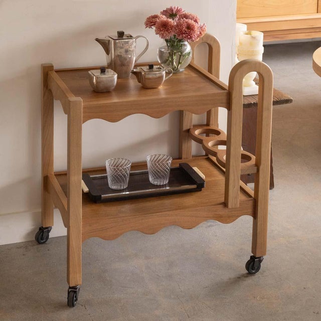 French Panoplie Scalloped Bar Cart, Walnut For Sale - Image 3 of 16