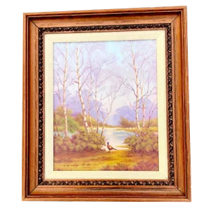 20th Century Vintage Landscape & Bird Oil Painting