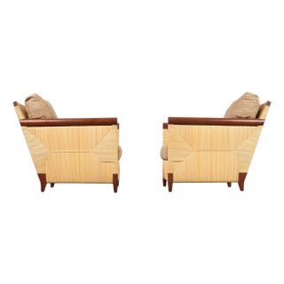 Pair John Hutton for Donghia Merbau Rattan Lounge Chairs For Sale