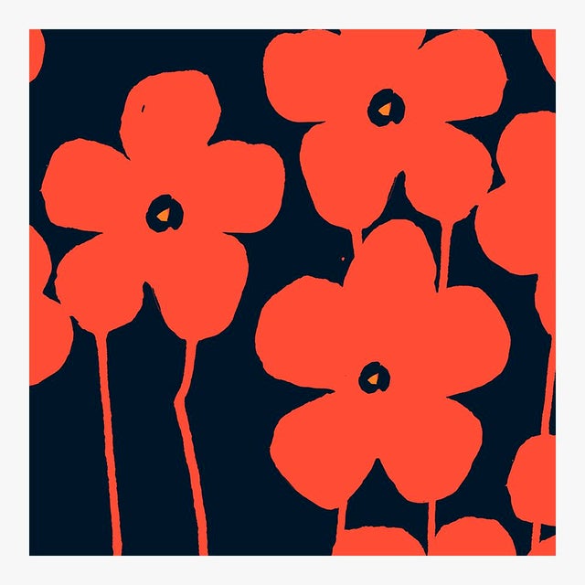 Fabulous Flowers in Red Orange and Navy Fine Art Print 36" X 36" by Liz Roache For Sale - Image 4 of 7