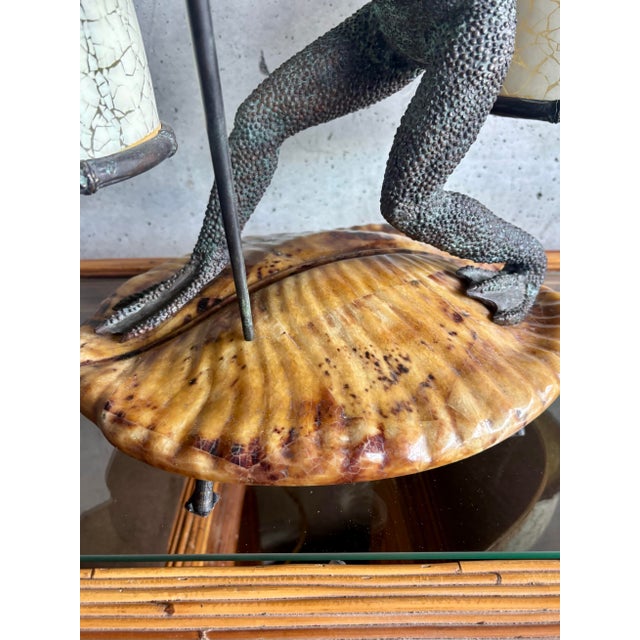 1980s Vintage Maitland-Smith Bronze Frog Tessellated Penshell Table Lamp For Sale - Image 5 of 10