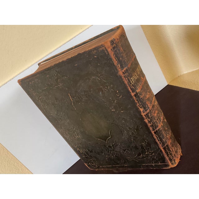 Brown Mid 19th Century Holy Bible With a Leather Embossed Binding/Cover Circa 1851 For Sale - Image 8 of 12