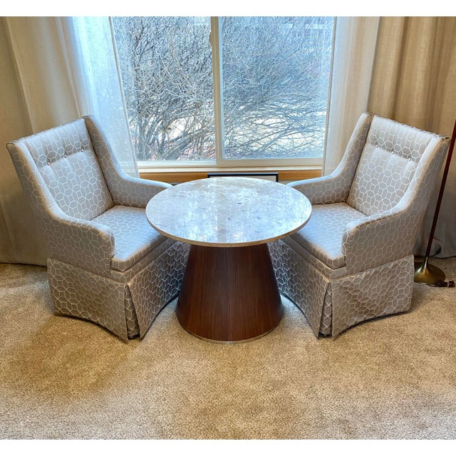 Tufted Geometrical Upholstered Skirted Parsons Chairs, a Pair Chairish