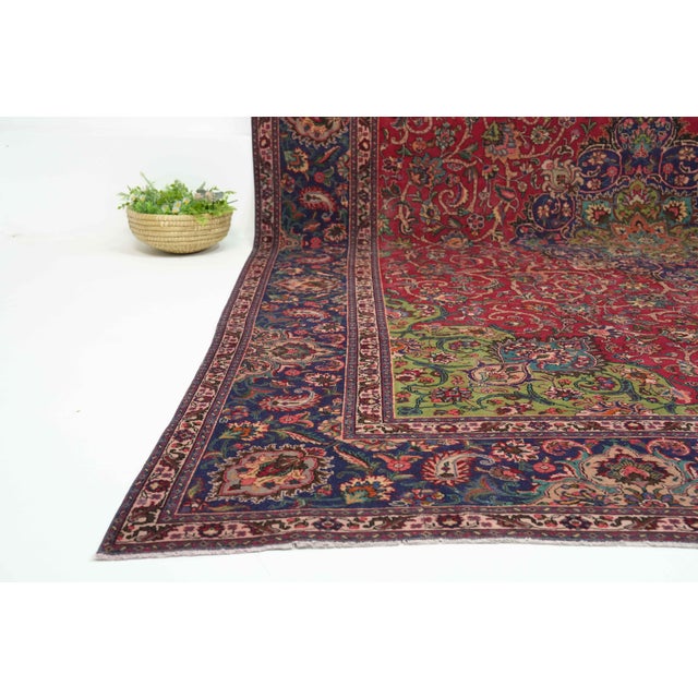 Persian 1970s Vintage Persian Handmade Wool 10x13 Red Area Rug For Sale - Image 3 of 11