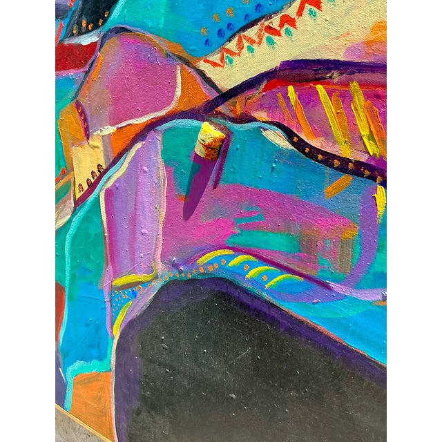 Vintage Boho Mixed Media Original Landscape Painting on Canvas For Sale In West Palm - Image 6 of 8