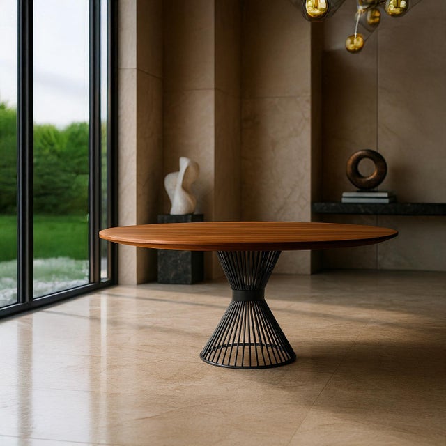 Ora Round Dining Table in Wood and Powder-Coated Steel Base by Greyge For Sale - Image 9 of 10