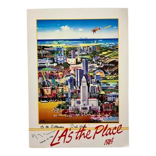 1984 Hiro Yamagata 'LA's the Place' Unframed Card Board Serigraph Signed 36"x26" For Sale
